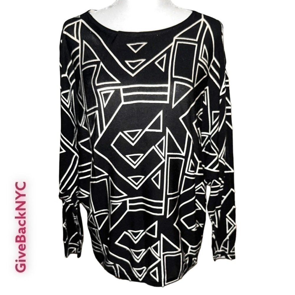 Ralph Lauren Boatneck Top Black & White Geometrical Design Size M